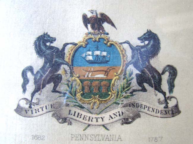 A FABULOUS PRINTED SILK DEPICTION OF THE COATS OF ARMS OF THE ORIGINAL 13 STATES circa 1895 — image 8